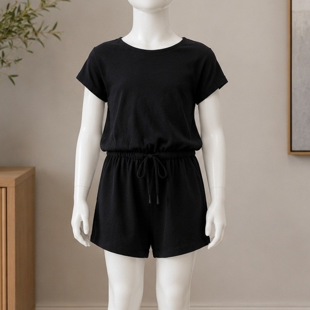 Nordstrom Girls Romper Black Short Sleeve Keyhole Back Size S 7/8